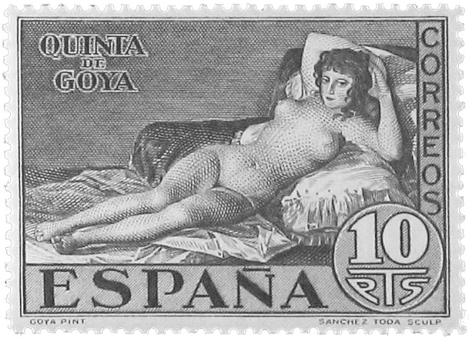 Briefmarke mit nackter Frau