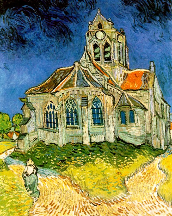 schöne Kirche mit einer Frau davor