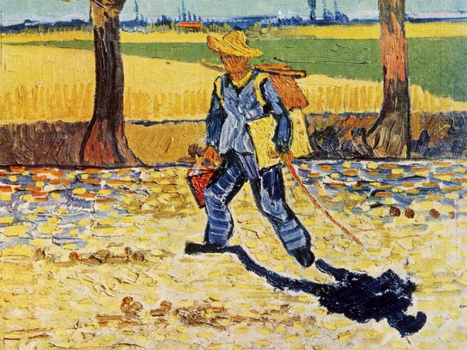 Man mit Bild unter dem Arm